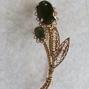 Antique Floral Pin with Opaque Olive Stone